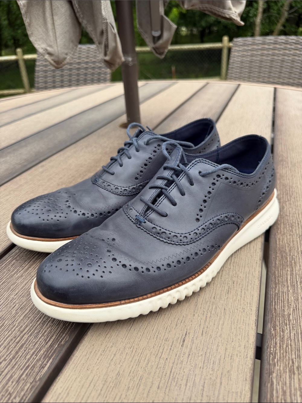 Mens Cole Haan Wingtip ZeroGrand Grand.OS Oxford 11.5 Navy Dark Blue